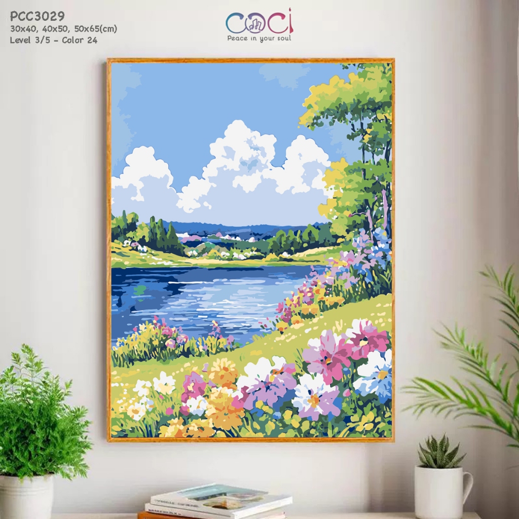 Tranh Tô Màu Theo Số Phong Cảnh Thiên Nhiên Hoa Mùa Xuân Healing Chữa Lành COCI Có Khung PCC3029