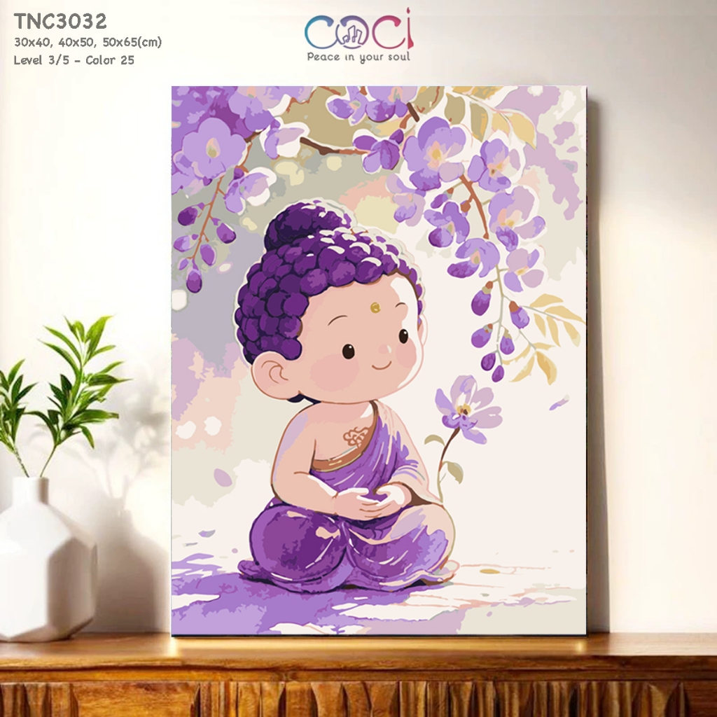 Tranh Số Hóa Tự Tô Màu Theo Số Phật Giáo Khổ Bé Dễ Thương Chibi COCI Có Khung Full Sel TNC3032