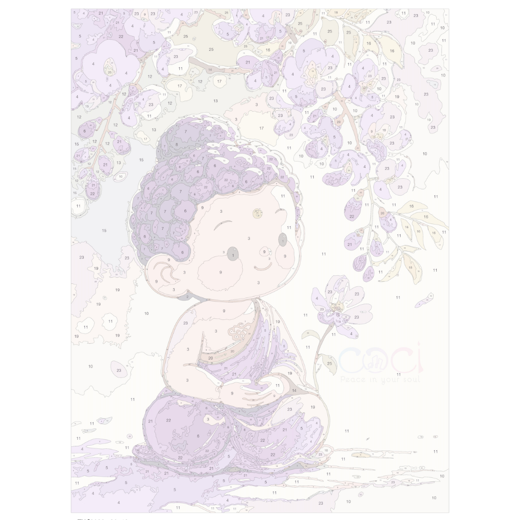 Tranh Số Hóa Tự Tô Màu Theo Số Phật Giáo Khổ Bé Dễ Thương Chibi COCI Có Khung Full Sel TNC3032