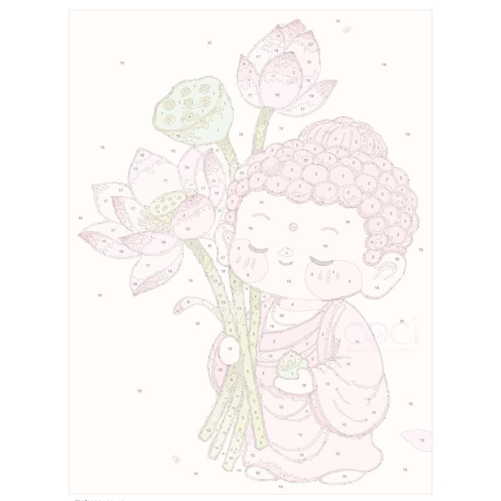 Tranh Số Hóa Phật Giáo Phật Và Hoa Sen Khổ Bé Dễ Thương Chibi COCI Tô Màu Theo Số Có Khung TNC3033