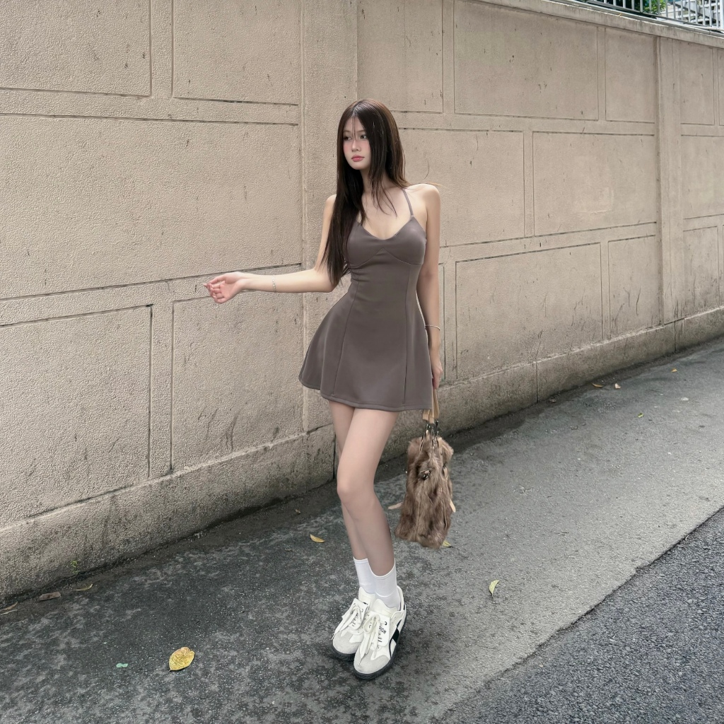 Đầm Hai Dây Chéo Lưng Ngắn Ôm Eo Dáng Xòe BUTTER FFCLUB
