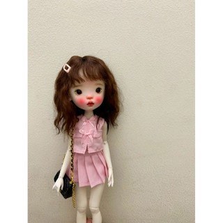 Set áo nơ kèm váy xếp ly hồng size blythe,ob24,xinyi