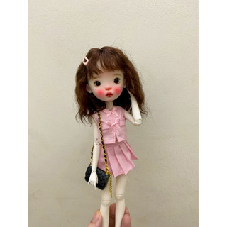 Set áo nơ kèm váy xếp ly hồng size blythe,ob24,xinyi
