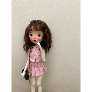Set áo nơ kèm váy xếp ly hồng size blythe,ob24,xinyi