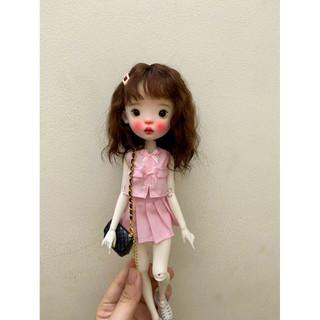 Set áo nơ kèm váy xếp ly hồng size blythe,ob24,xinyi