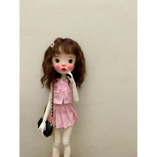 Set áo nơ kèm váy xếp ly hồng size blythe,ob24,xinyi