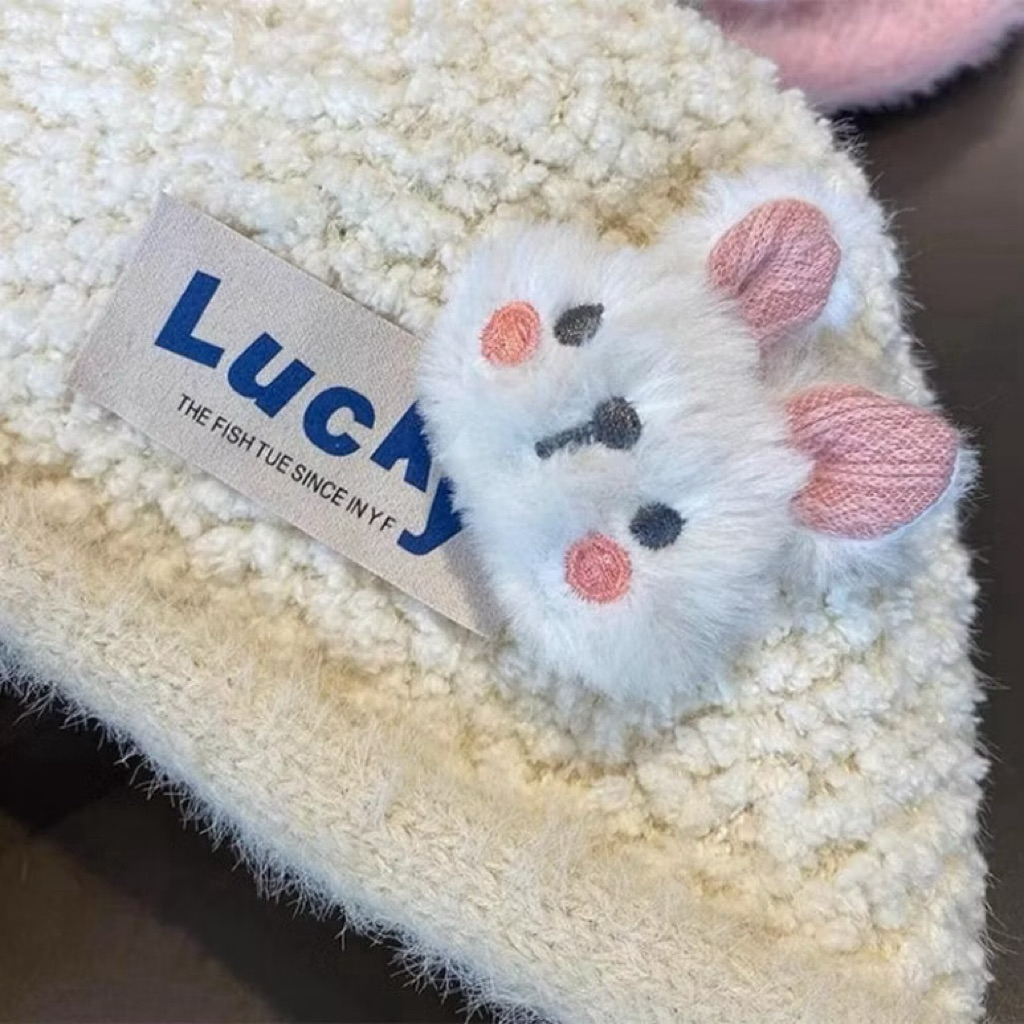 Mũ len lông cừu LUCKY thỏ - Mũ nồi đáng yêu cho bé