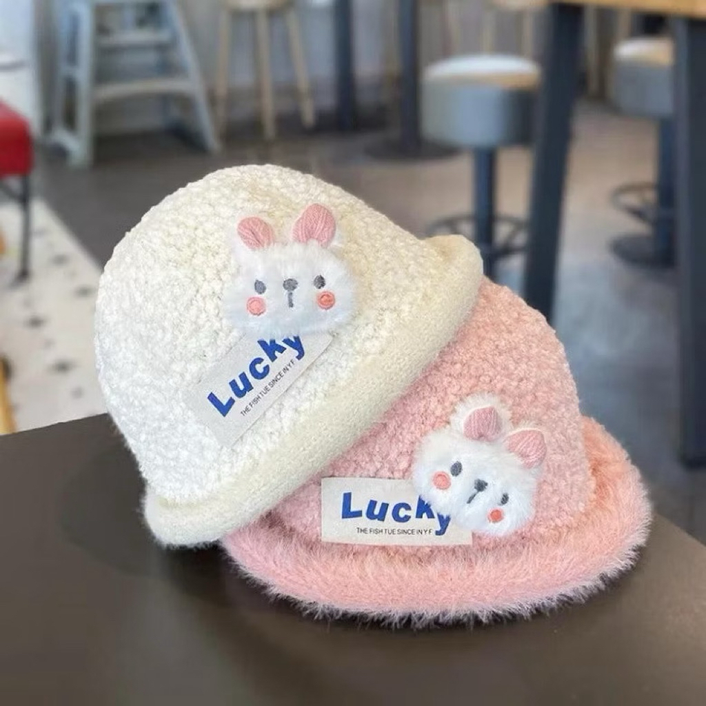 Mũ len lông cừu LUCKY thỏ - Mũ nồi đáng yêu cho bé