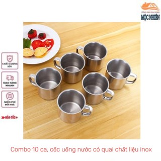 Combo 10 ca, cốc uống nước có quai, chất liệu inox, đường kính 7cm - tiện dụng, siêu bền