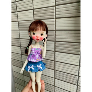 Set áo dây màu hoa tím ngẫu nhiên kèm váy jean size blythe,ob24,xinyi