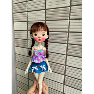 Set áo dây màu hoa tím ngẫu nhiên kèm váy jean size blythe,ob24,xinyi