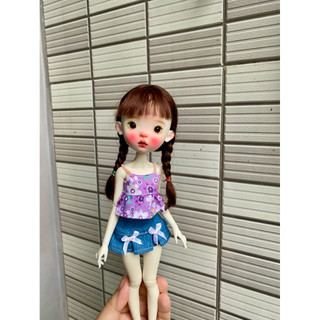 Set áo dây màu hoa tím ngẫu nhiên kèm váy jean size blythe,ob24,xinyi
