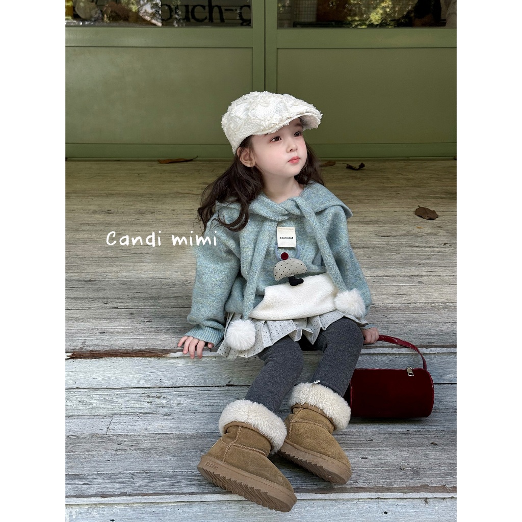 CANDI MIMI Áo Len Có Mũ Đính Quả Bông Xinh NT5628