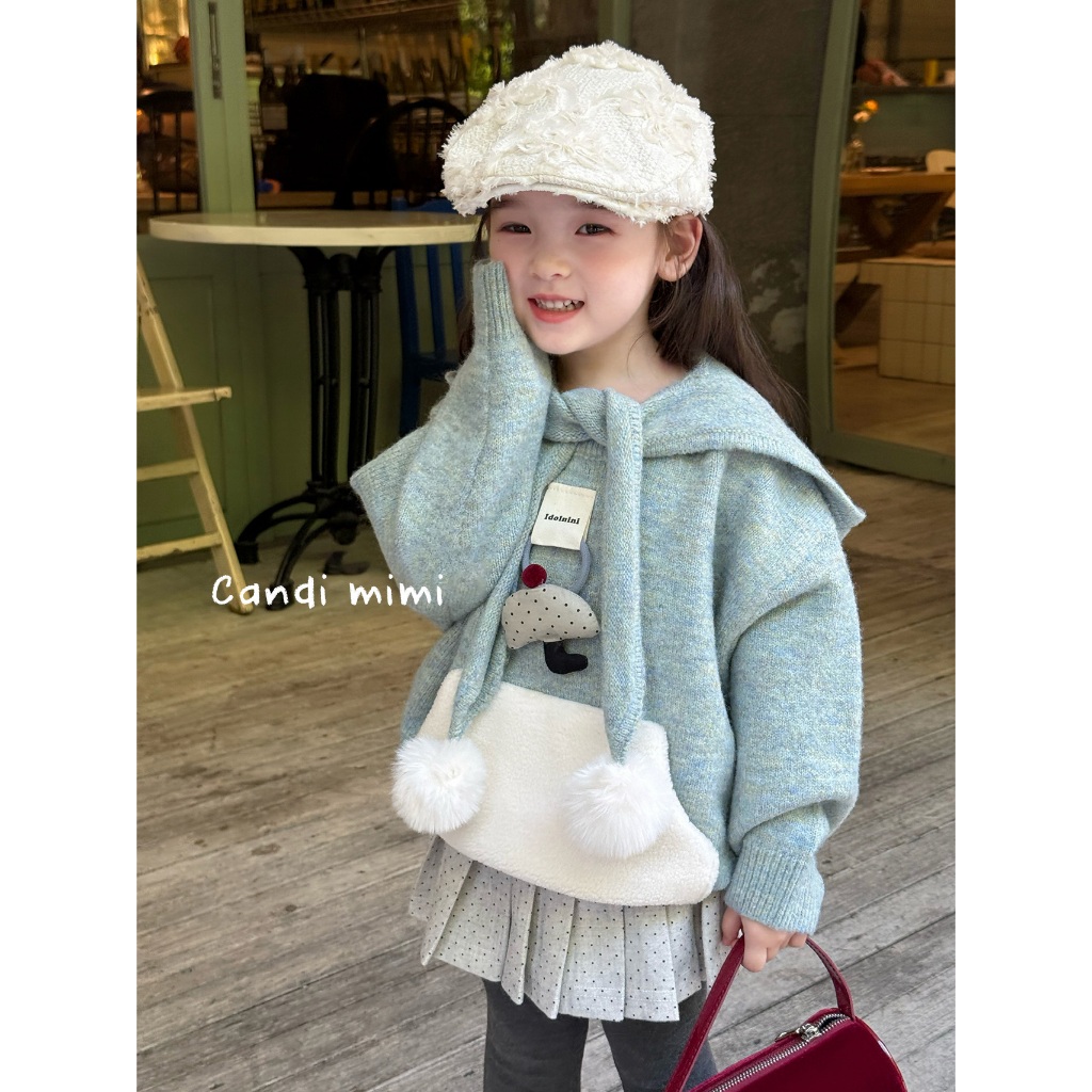 CANDI MIMI Áo Len Có Mũ Đính Quả Bông Xinh NT5628