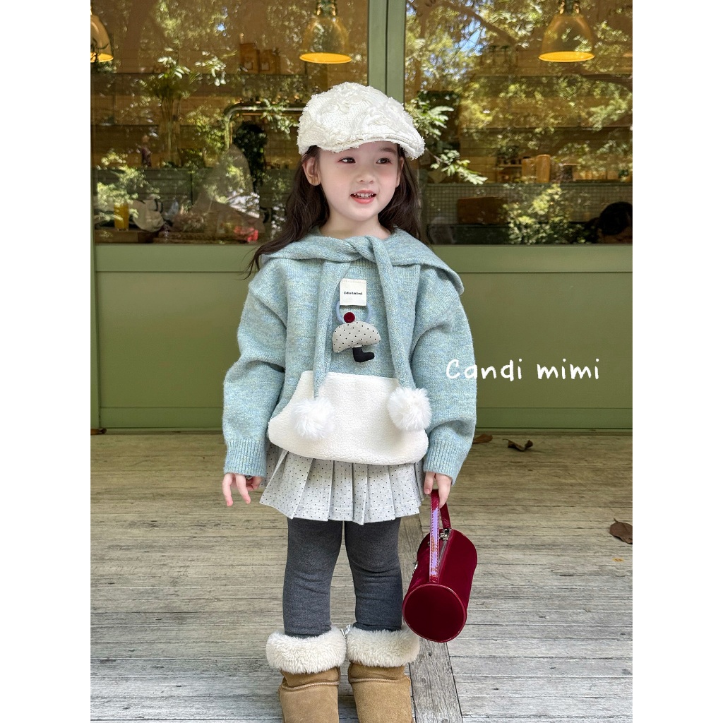 CANDI MIMI Áo Len Có Mũ Đính Quả Bông Xinh NT5628