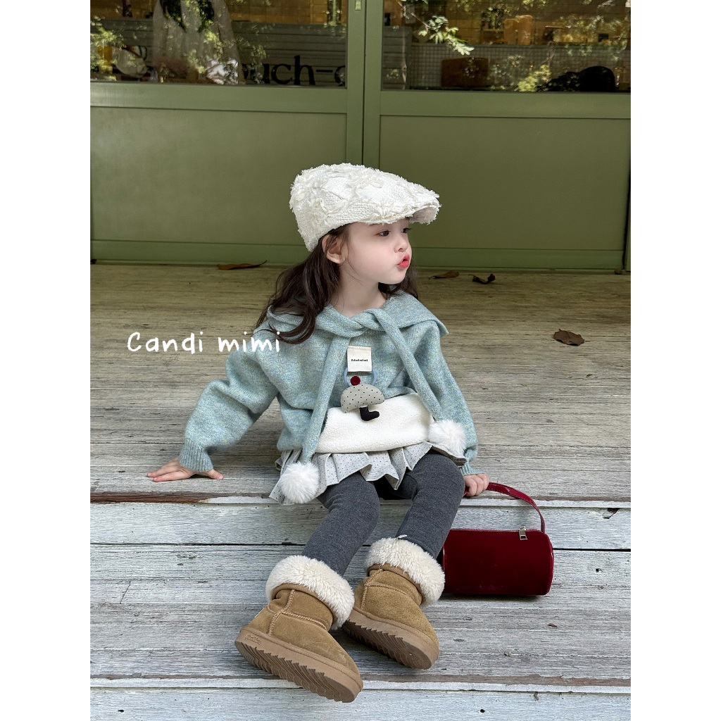 CANDI MIMI Áo Len Có Mũ Đính Quả Bông Xinh NT5628