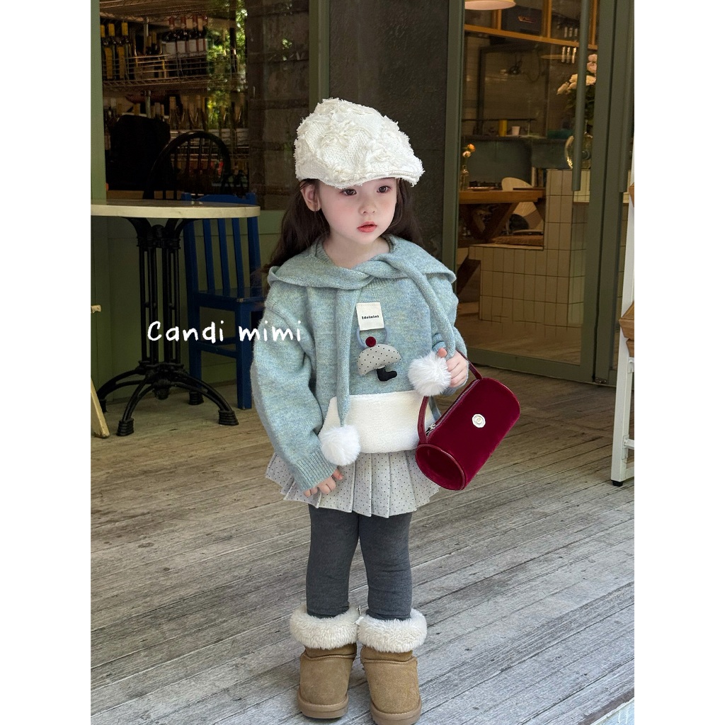 CANDI MIMI Áo Len Có Mũ Đính Quả Bông Xinh NT5628