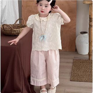 [B&G] Sét bộ Áo ren hoa siêu xinh, quần ống rộng mềm mát, bé mặc đi chơi – đi học đều dễ thương