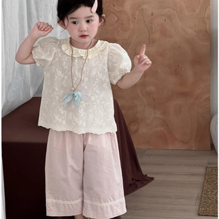 [B&G] Sét bộ Áo ren hoa siêu xinh, quần ống rộng mềm mát, bé mặc đi chơi – đi học đều dễ thương