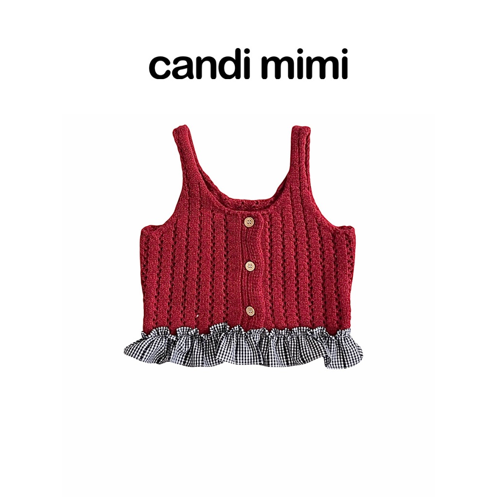 CANDI MIMI Áo Gile Len Cao Cấp Gấu Kẻ NT5720
