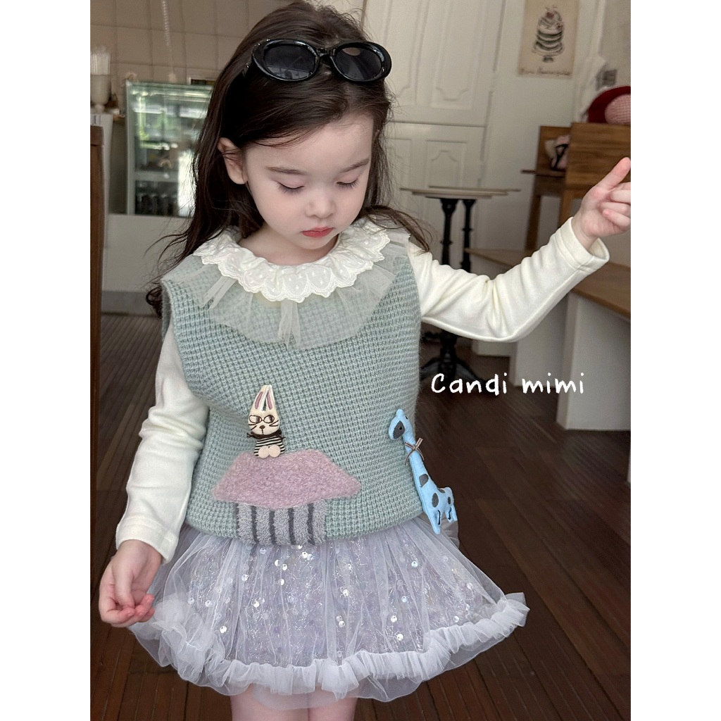 CANDI MIMI Áo Gile Len Ngôi Nhà Màu Hồng NT5731