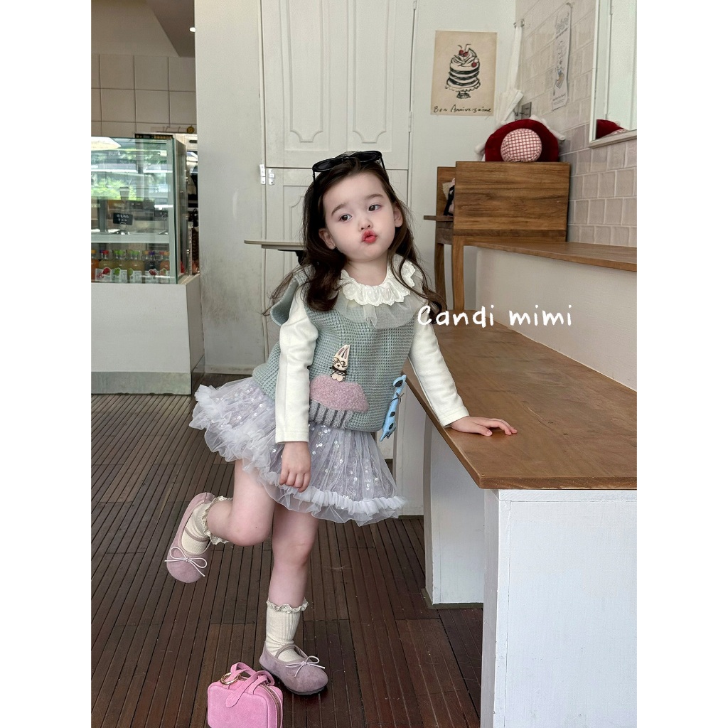 CANDI MIMI Áo Gile Len Ngôi Nhà Màu Hồng NT5731