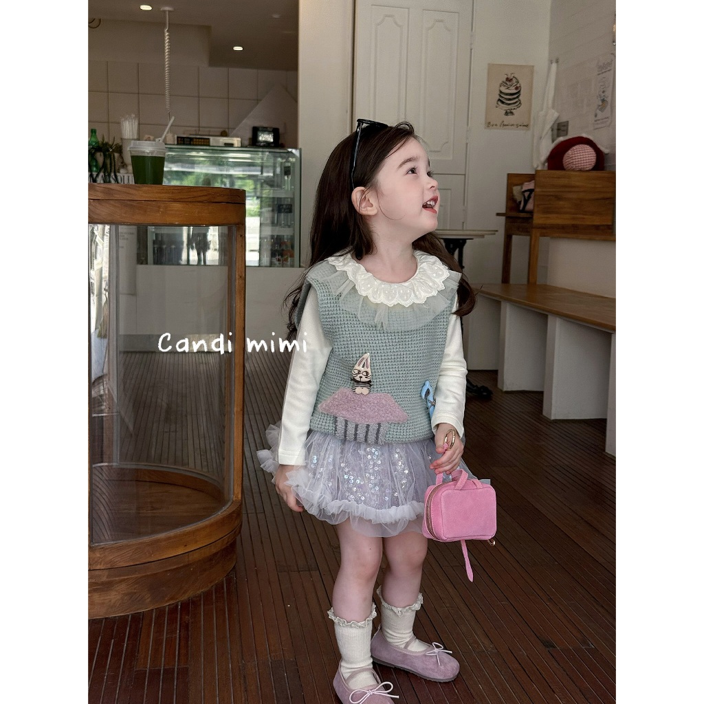 CANDI MIMI Áo Gile Len Ngôi Nhà Màu Hồng NT5731