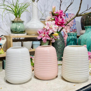 Bình Hoa Men Atlantis Bát Tràng, Lọ Hoa Đẹp Màu Trắng Ngà Decor Trang Trí Nhà Cửa