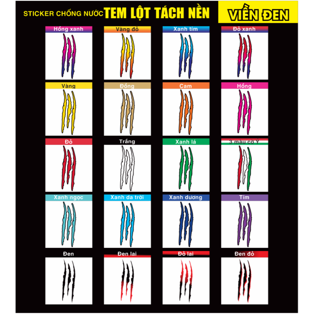 [ 2 Tem ] Vết cào xước TEM LỘT TÁCH NỀN - VIỀN ĐEN, nhiều màu sắc hình dán trang trí xe máy, ôtô, Sticker xe đạp điện