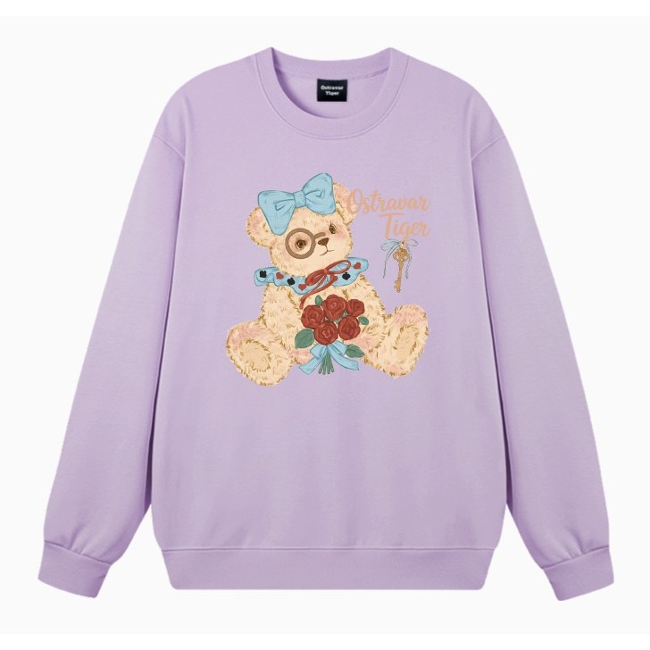 Áo Sweater nữ HappyTee - Mẫu Sweater Gấu đeo nơ ôm hoa dễ thương