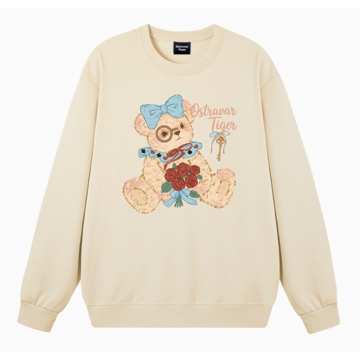 Áo Sweater nữ HappyTee - Mẫu Sweater Gấu đeo nơ ôm hoa dễ thương