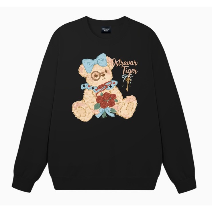 Áo Sweater nữ HappyTee - Mẫu Sweater Gấu đeo nơ ôm hoa dễ thương