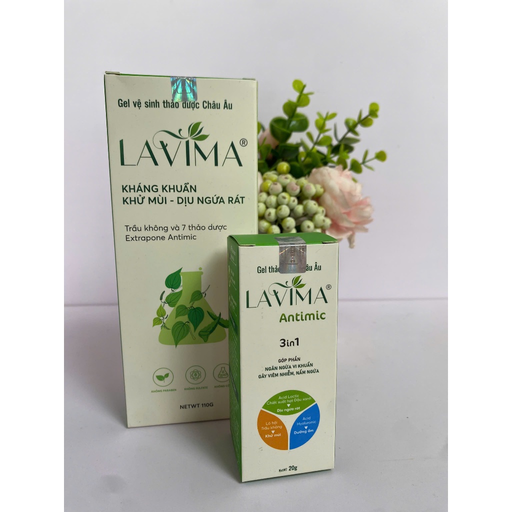 Combo sản phẩm LAVIMA 110g ( mẫu mới), Dung dịch vệ sinh Lavima 88g, Gel Phụ Khoa Nữ Lavima Antimic