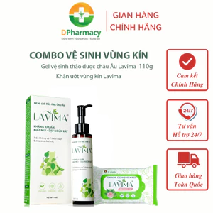 Combo LAVIMA 110g ( Mẫu Mới ) Dung Dịch Vệ Sinh Thảo Dược Châu Âu, Khăn ướt vùng kín Lavima