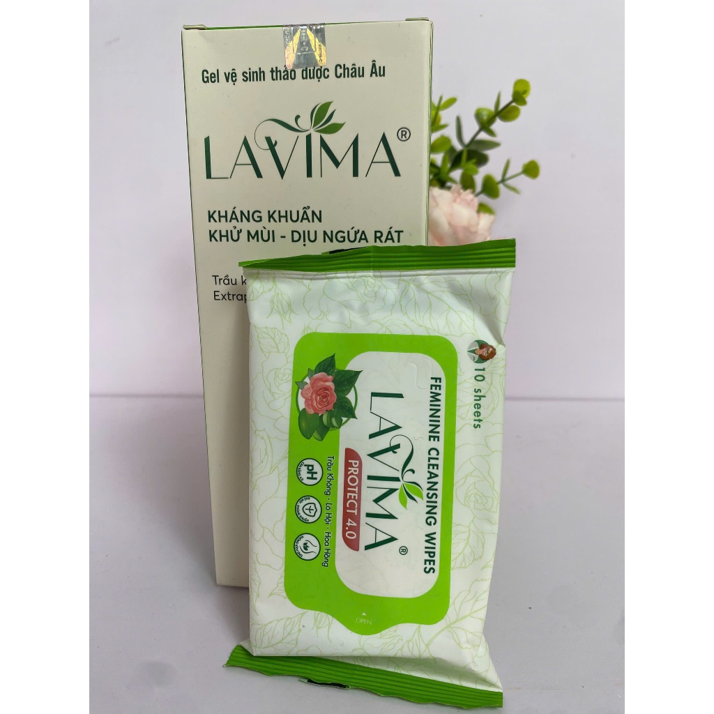 Combo LAVIMA 110g ( Mẫu Mới ) Dung Dịch Vệ Sinh Thảo Dược Châu Âu, Khăn ướt vùng kín Lavima