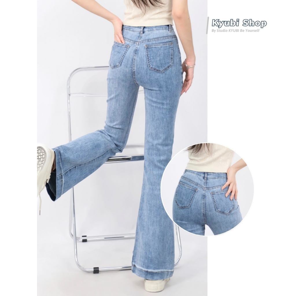 Quần jean ống loe vừa KYUBI, quần bò ống loe lưng cao co giãn 4 chiều chất vải cao cấp dày dặn - JL68