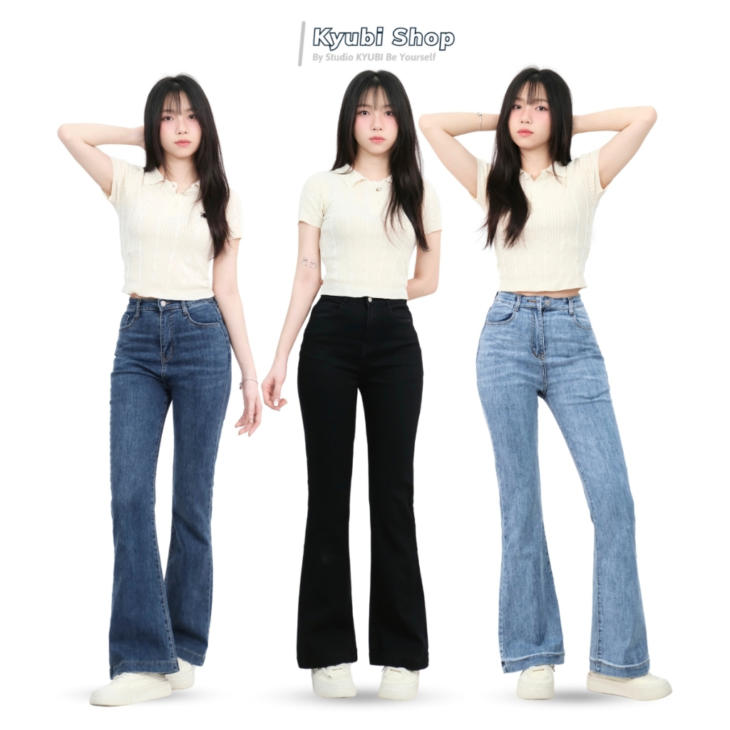 Quần jean ống loe vừa KYUBI, quần bò ống loe lưng cao co giãn 4 chiều chất vải cao cấp dày dặn - JL68