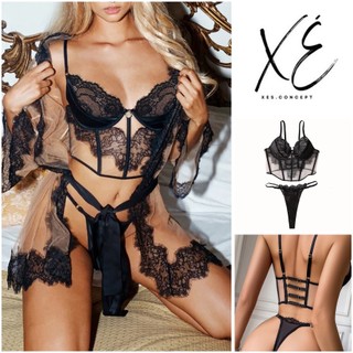 Set đồ lót ( S25) - Set đồ lót corset phối ren lụa cao cấp gợi cảm có gọng ngực định hình
