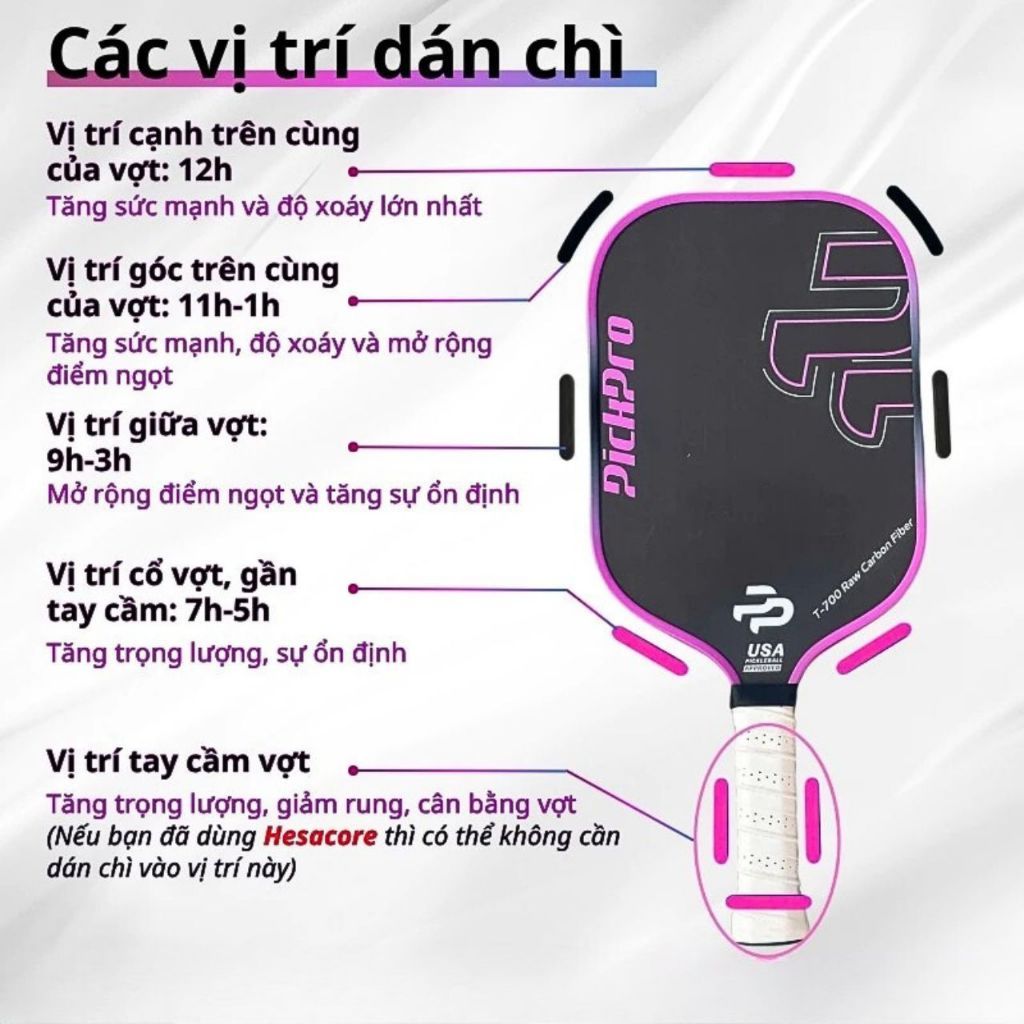 Chì cuộn vợt pickleball gia tăng lực đánh mở rộng điểm ngọt tăng kiểm soát chuẩn tiêu chuẩn Ben John