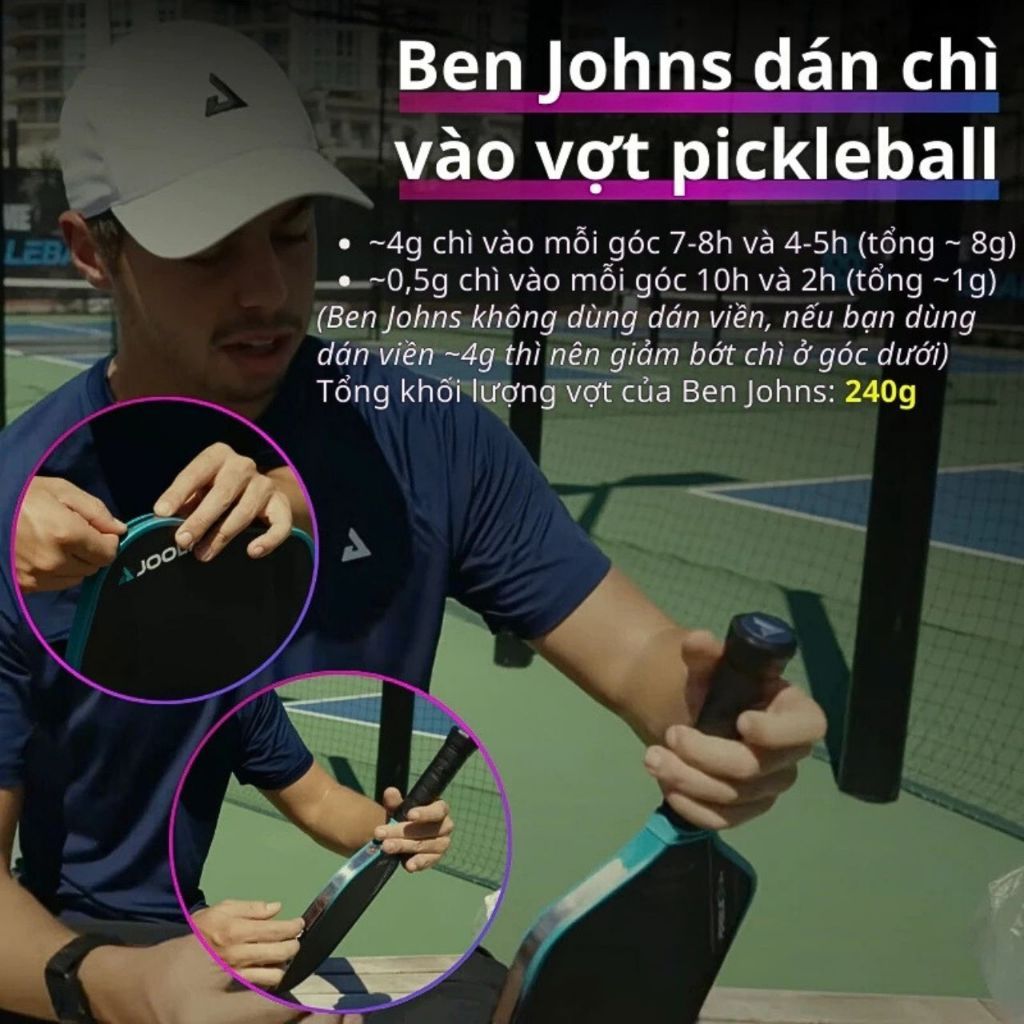 Chì cuộn vợt pickleball gia tăng lực đánh mở rộng điểm ngọt tăng kiểm soát chuẩn tiêu chuẩn Ben John