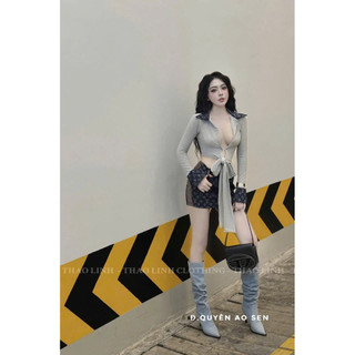 SET ÁO CỔ BẺ BUỘC NƠ BỤNG MIX CHÂN VÁY LỆ VI HOT
