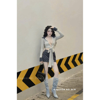 SET ÁO CỔ BẺ BUỘC NƠ BỤNG MIX CHÂN VÁY LỆ VI HOT