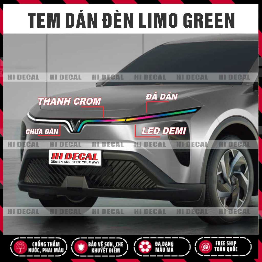 Tem dán đèn Limo Green - decal  dán bảo vệ và đổi màu đèn Limo Green và thanh crom Hi Decal