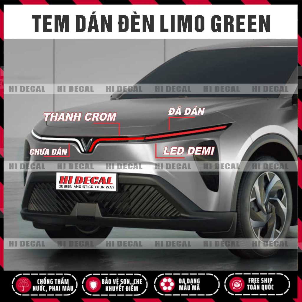 Tem dán đèn Limo Green - decal  dán bảo vệ và đổi màu đèn Limo Green và thanh crom Hi Decal