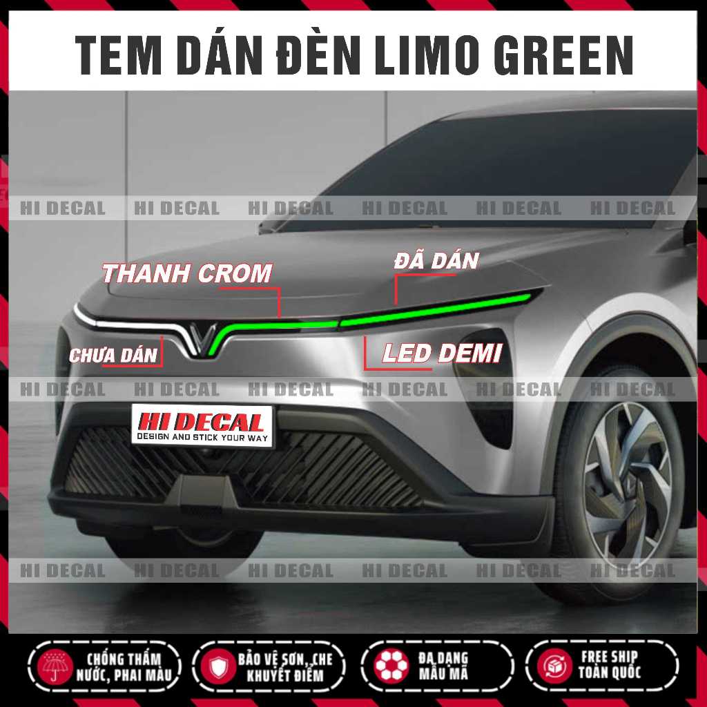 Tem dán đèn Limo Green - decal  dán bảo vệ và đổi màu đèn Limo Green và thanh crom Hi Decal