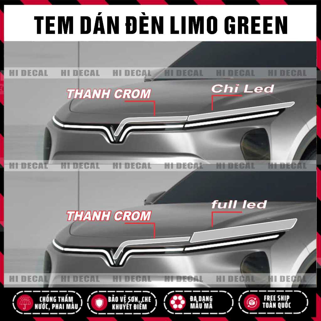 Tem dán đèn Limo Green - decal  dán bảo vệ và đổi màu đèn Limo Green và thanh crom Hi Decal