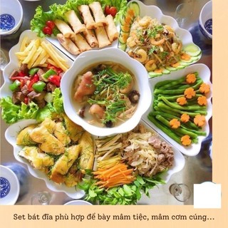 Bộ bát đĩa hoa mặt trời trắng trơn nhựa Việt Nhật - Bộ bát đĩa thắp hương thờ cúng gia tiên mã 6836