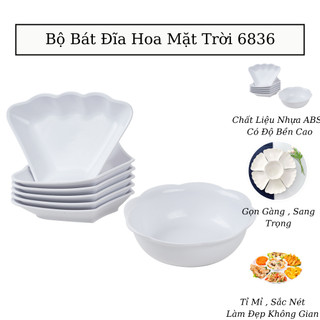 Bộ bát đĩa hoa mặt trời trắng trơn nhựa Việt Nhật - Bộ bát đĩa thắp hương thờ cúng gia tiên mã 6836