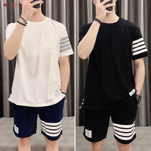 Đồ bộ nam mùa hè phối 4 sọc nam nữ 3 màu mặc nhóm tập gym K1