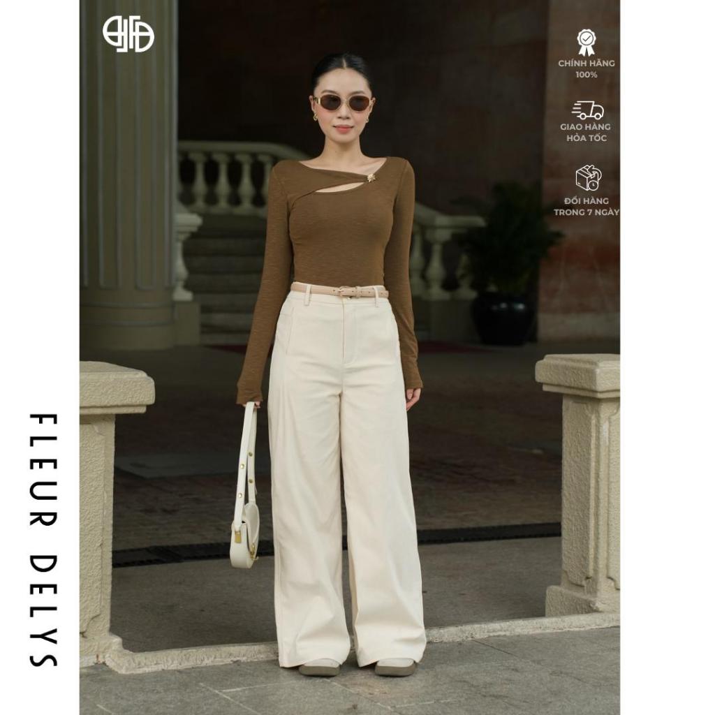 Quần Nhung Tăm Suông Nữ Fleurdelys Màu Be Phối Túi Ốp DLQA206